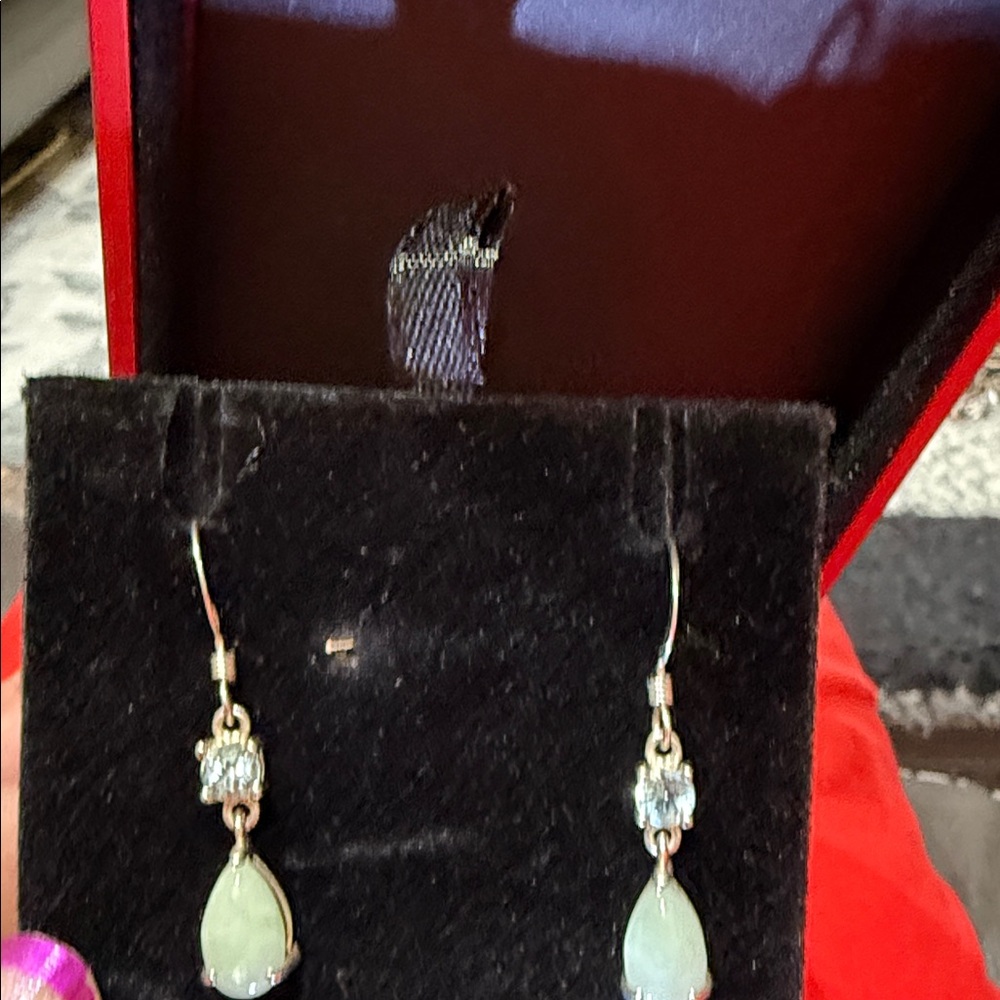 Avon Silver and Green Teardrop Earrings